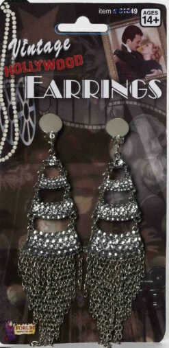 Forum Novelties Vintage Hollywood Rhinestone & Chain Earrings