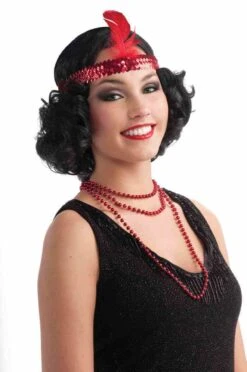 Forum Novelties Flirty Flapper Wig With Feathered Headband - Black
