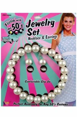 Forum Novelties 50's Pearl Necklace And Earrings Set