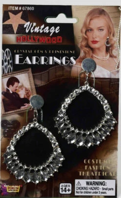 Forum Novelties Vintage Hollywood Crystal Gem & Rhinestone Earrings.